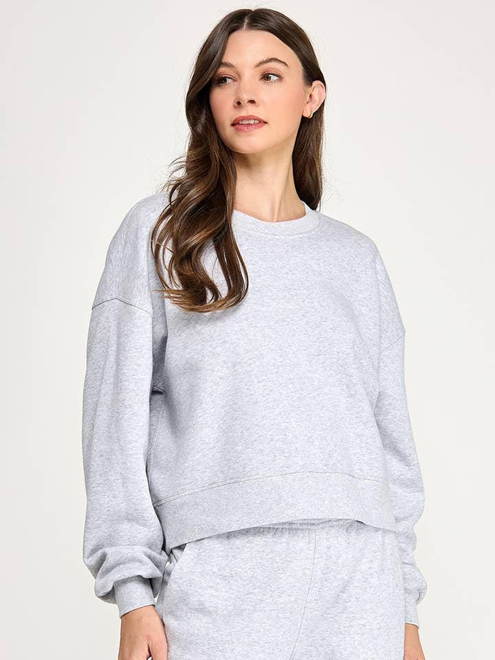 Cropped Oversized Crew Neck Pullover Sweatshirt for wholesale by Pink Irene Wholesale