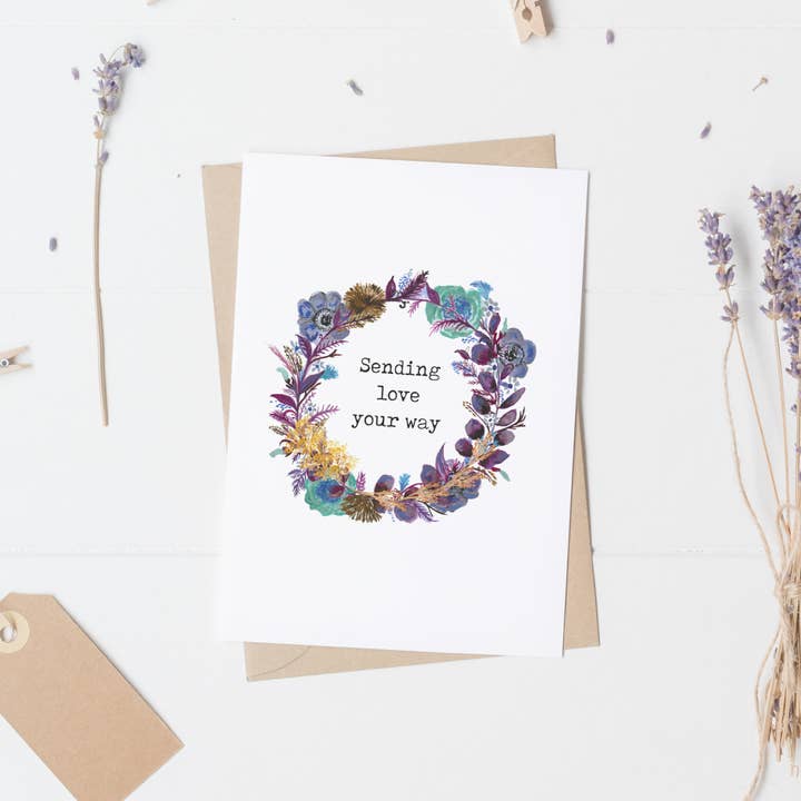 Df6 Gedroogde bloemkaart 6 Liefde verzenden voor wholesale door Angela Savage Illustration