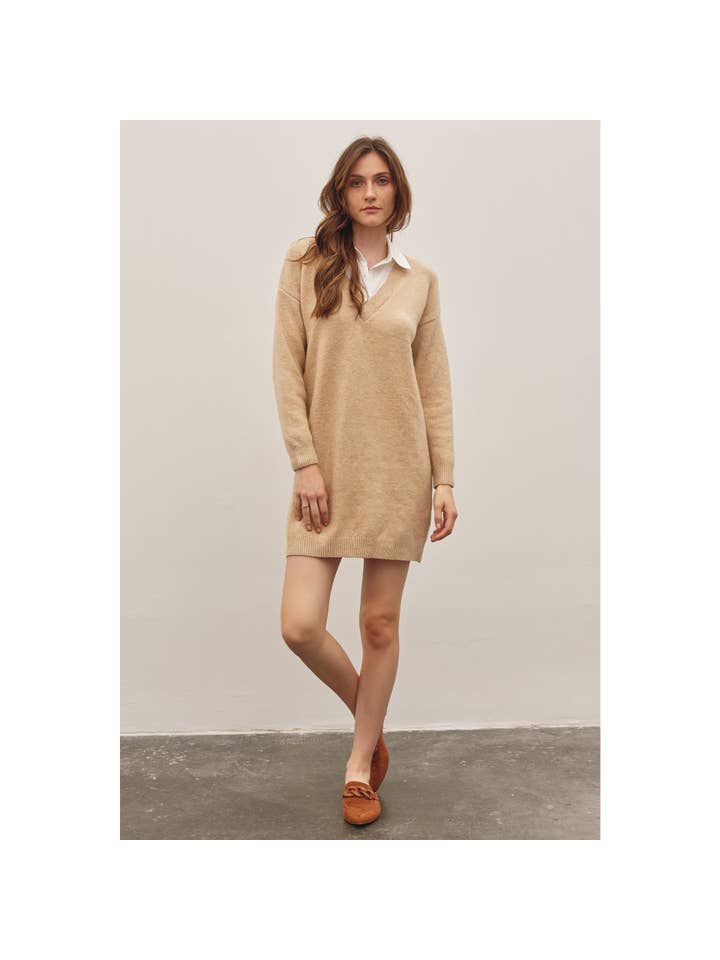 in february - Wholesale Dress - Women's - MIXED MEDIA SOFT SWEATER SHIRT MINI DRESS