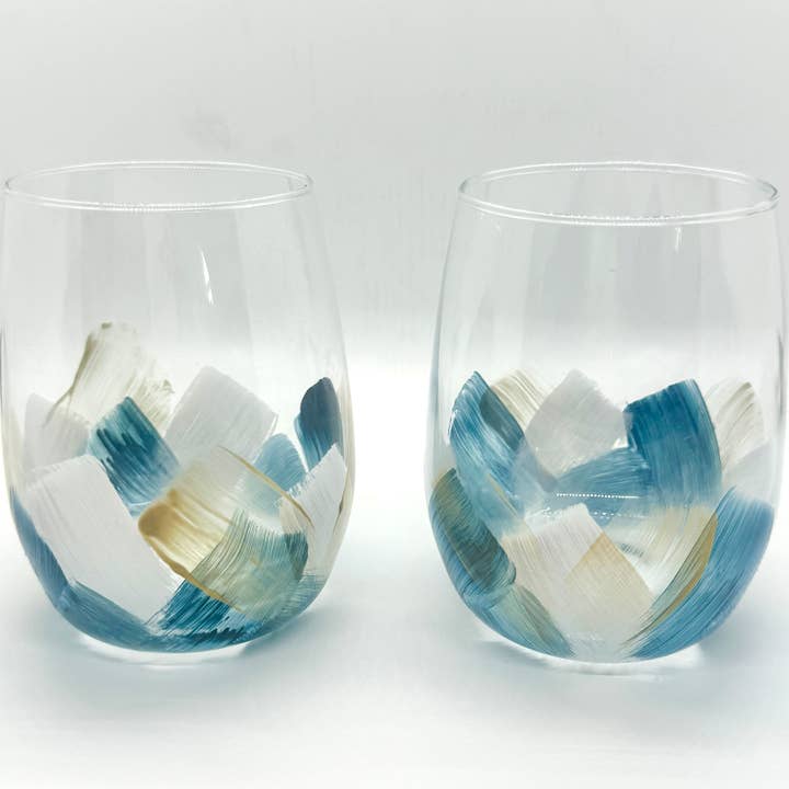 Heather Eck Artist LLC - Wholesale Wine Glass - Ocean | Calm | Peaceful Hand-Painted | Colorful Wine Glass