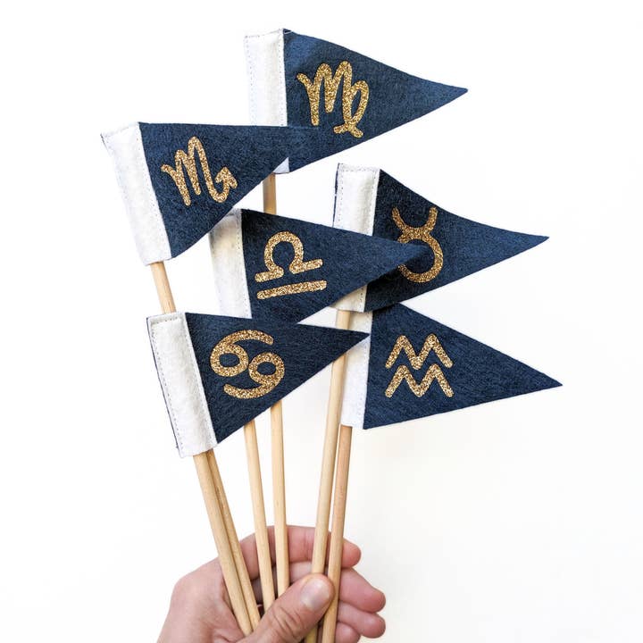 Zodiac Astrology Tiny Flag | Wool Blend, Handmade in USA for wholesale by Pennant For Your Thoughts
