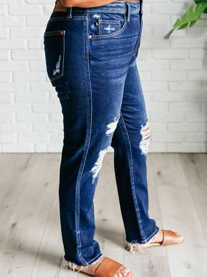 Avenue Wholesale - Wholesale Jeans - Women's - Judy Blue High Rise Rigid Magic Distressed Straight Jeans4