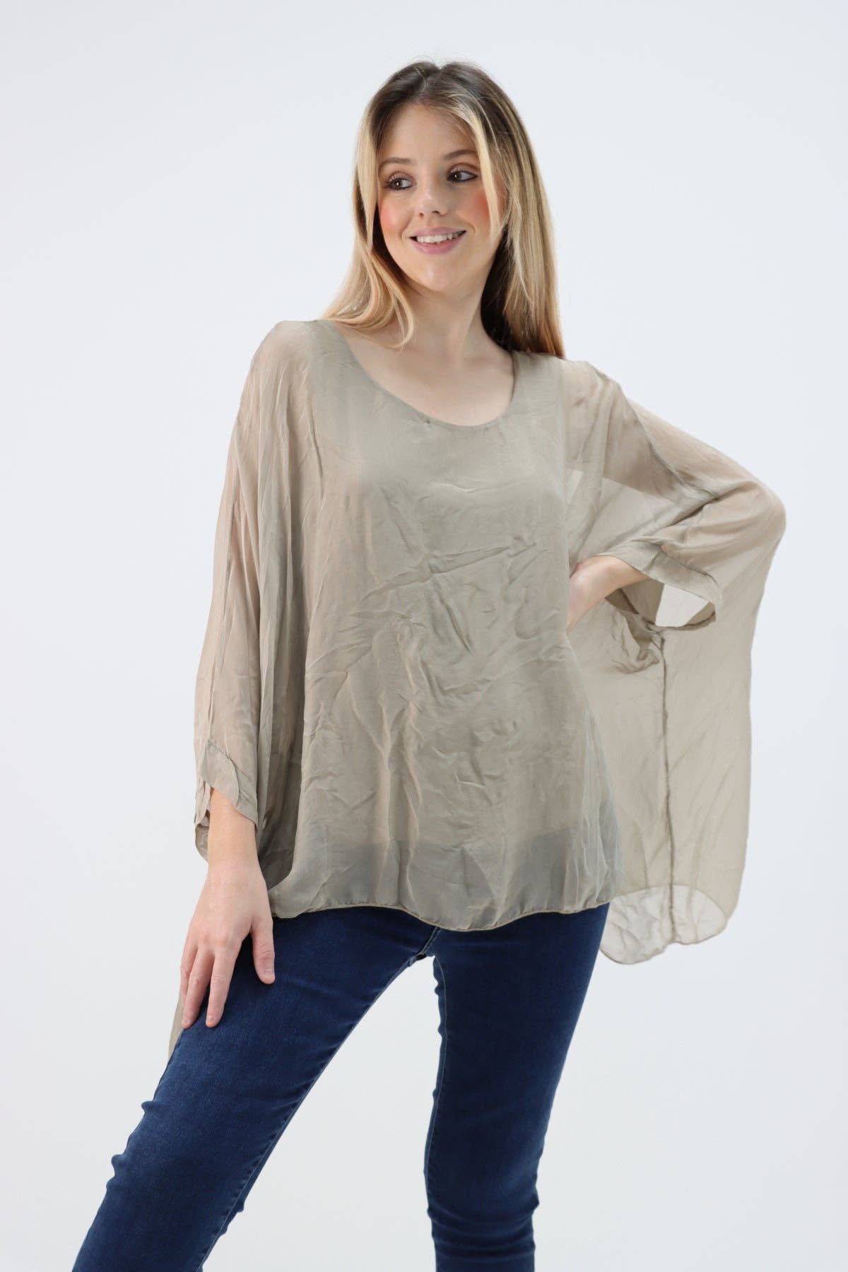 Miss Bold - Wholesale Tunic - Women's - Italian Plain Batwing Silk Tunic Top33