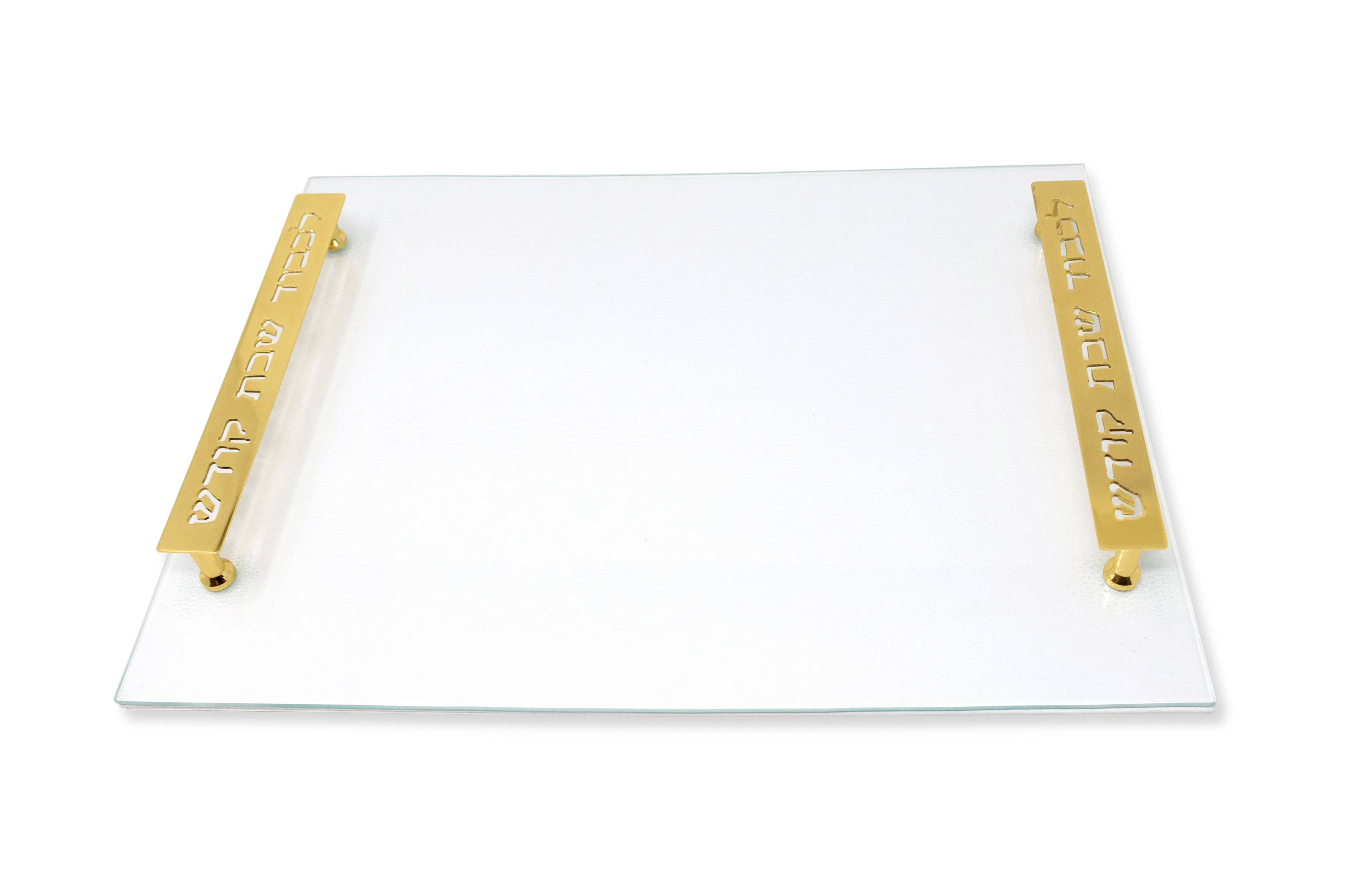 VIVIENCE - Wholesale Cutting Board - Glass Challah Board - White Leather With Imprinted Handles
5