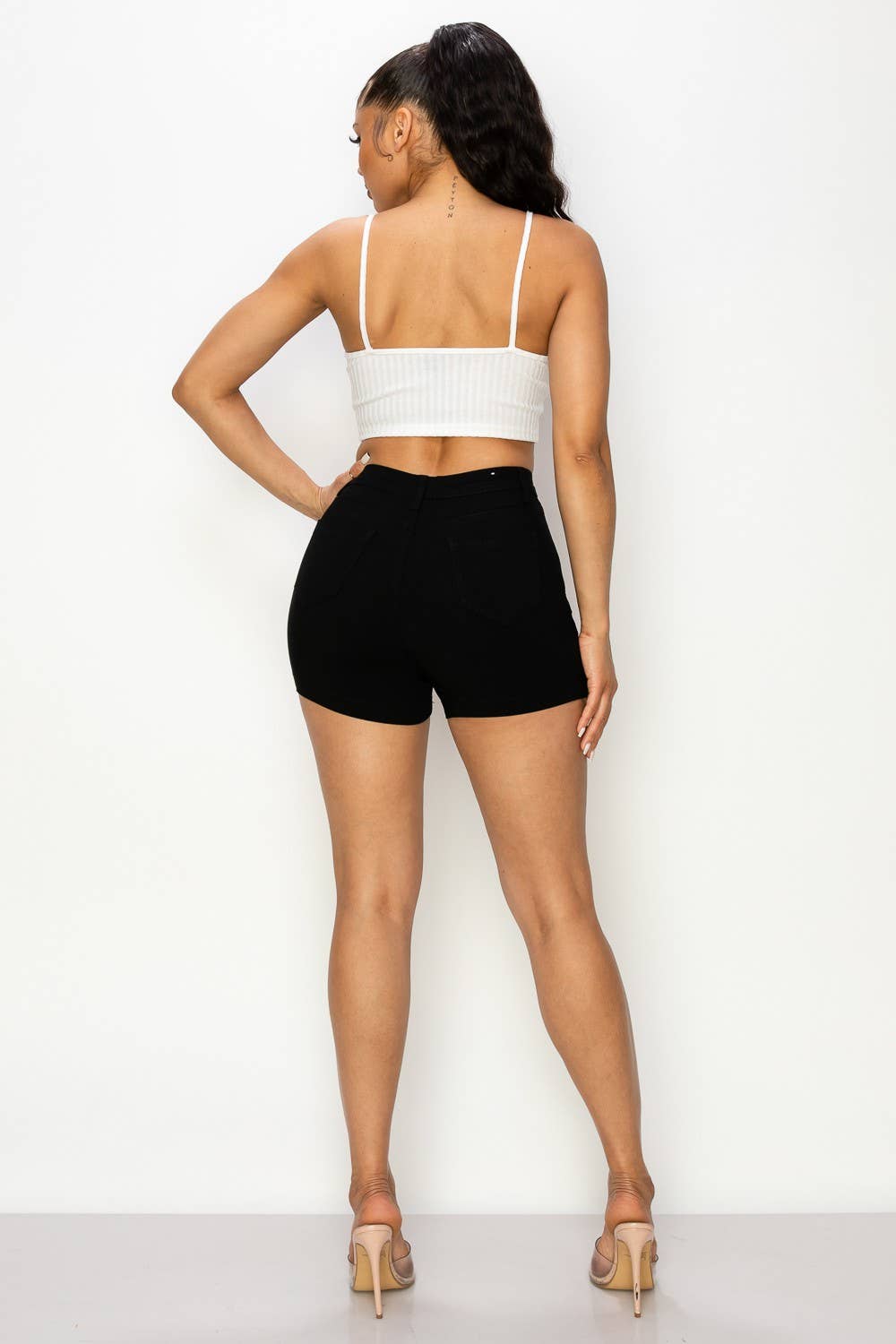 BLACK SH-300 HIGH WAISTED SUPER-STRETCH WOMEN'S COLORED SHORTS for wholesale on Faire4