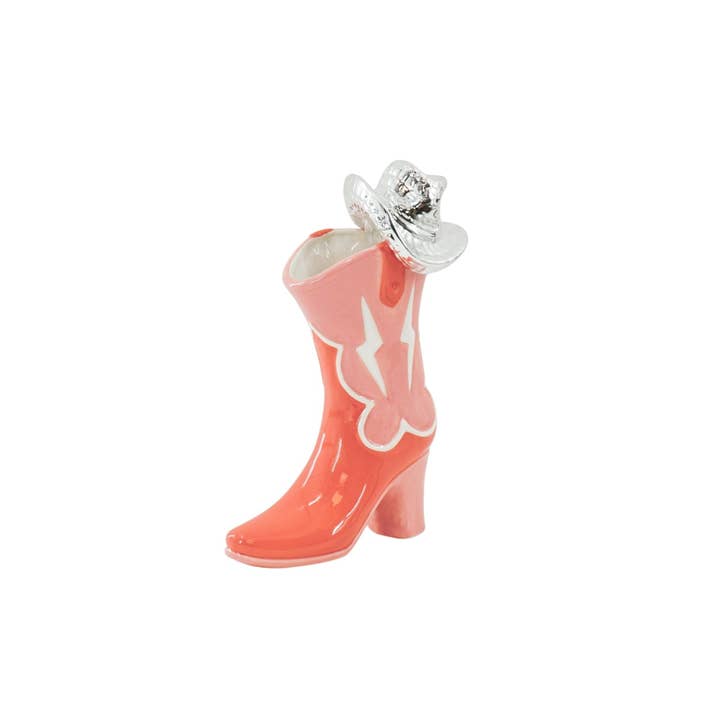 Flower Vase- Boot with Disco Hat Vase- Ceramics- Pink/ Orange-16,5x10.5x26,5cm for wholesale by Housevitamin bv