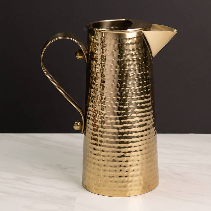 India Handicrafts Inc - Wholesale Pitcher - Gold Hammered Pitcher
