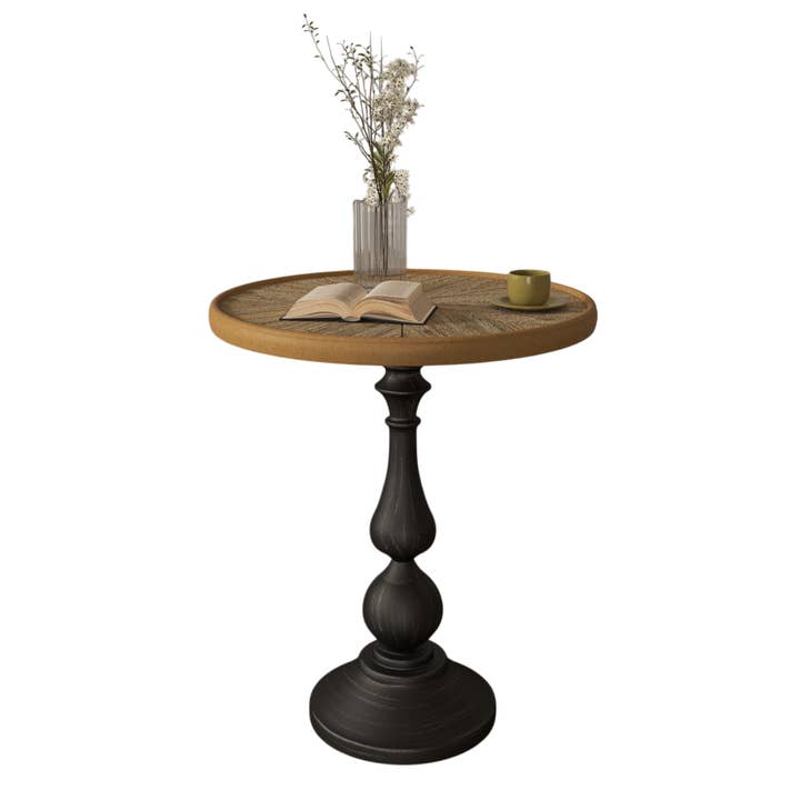 39F Inc. - Wholesale Side Table - Natural Wood Round Pedestal Side Table, French Country Style2