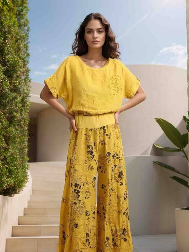 Pantalon ample en lin imprimé LEL-PT30526L for wholesale by ORNELLA PARIS