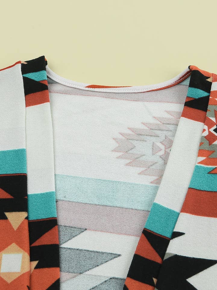 Multicolor Geometric Color Block Open Front Long Cardigan for wholesale on Faire6