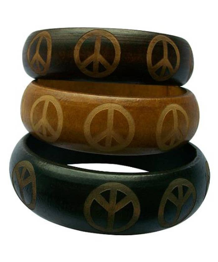DK Hawaii - Wholesale Bangle Bracelet - Wood Peace Sign Bangle0