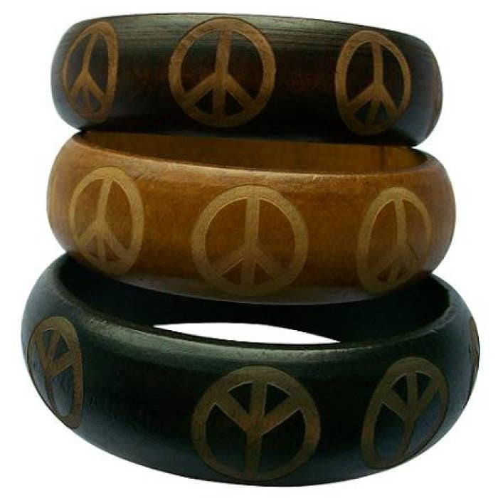DK Hawaii - Wholesale Bangle Bracelet - Wood Peace Sign Bangle