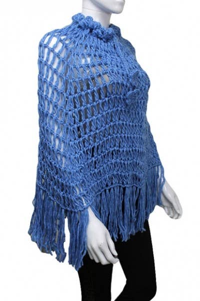 Cap Zone - Wholesale Poncho - Women's - Crochet Cage Hand Knit Poncho3