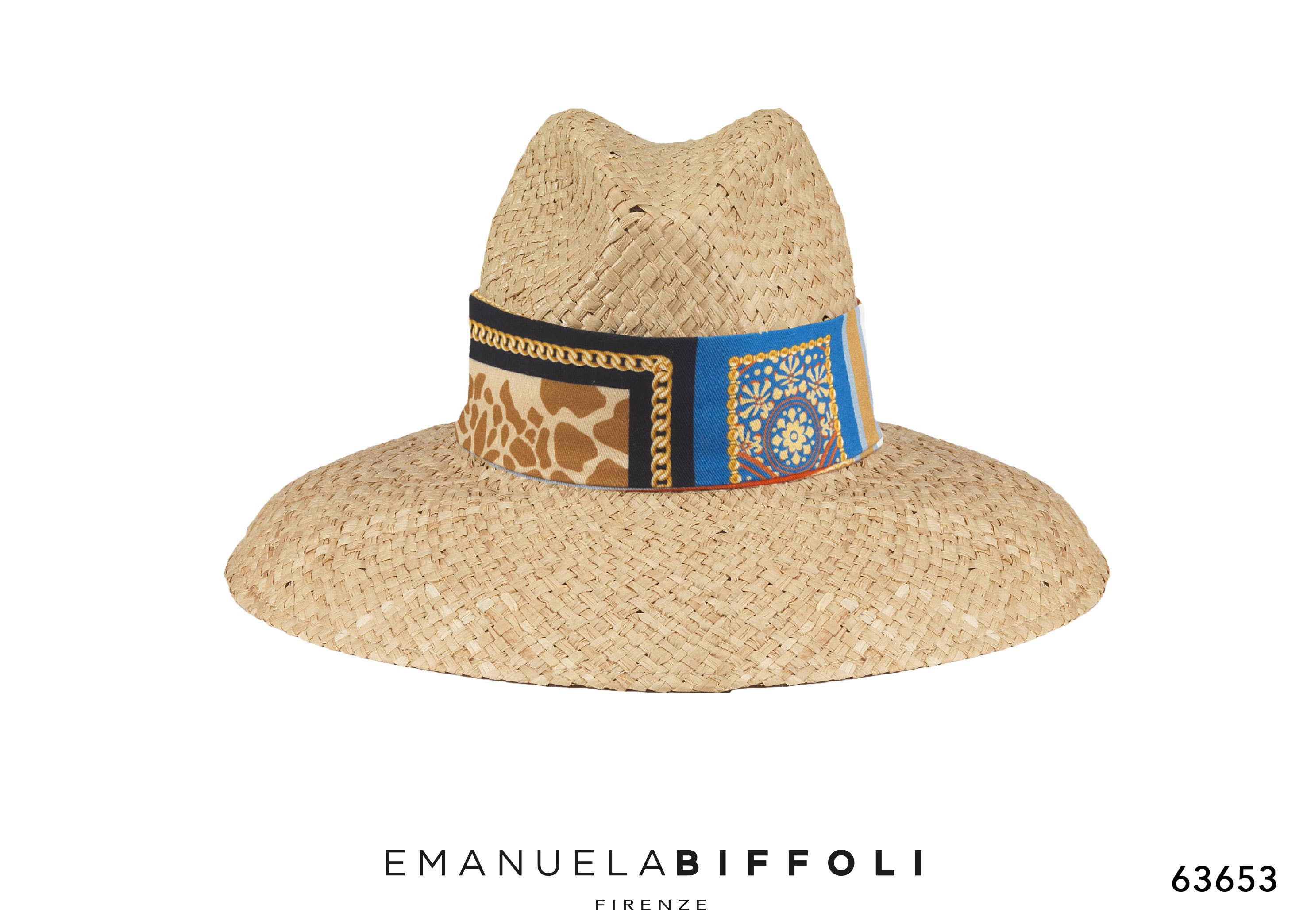 EMANUELA BIFFOLI FIRENZE - Wholesale Straw Hat - Women's - STRAW HAT WITH GEOMETRIC PRINT RIBBON0