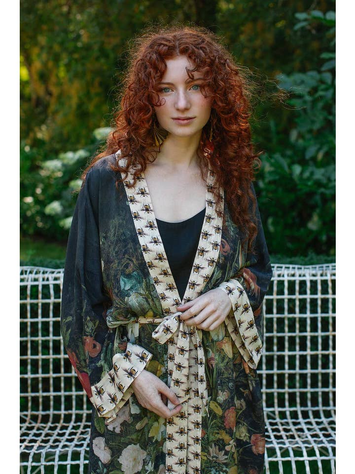 Market of Stars (Worldwide) - Wholesale Kimono - Women's - I Dream In Flowers Opera Duster Kimono Robe w/ Bees
