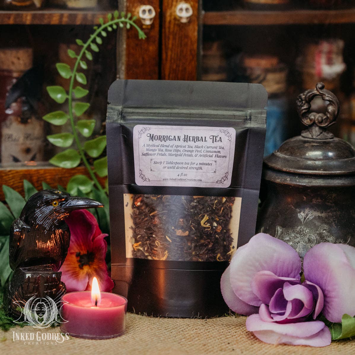 Inked Goddess Creations - Wholesale Loose Tea - Morrigan Herbal Tea for Magick & Strength- Black Fruit & Citrus Tea0