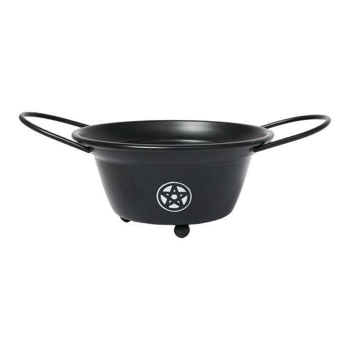 Metal Cauldron w/ handles Black Pentagram 8" for wholesale by Vrinda