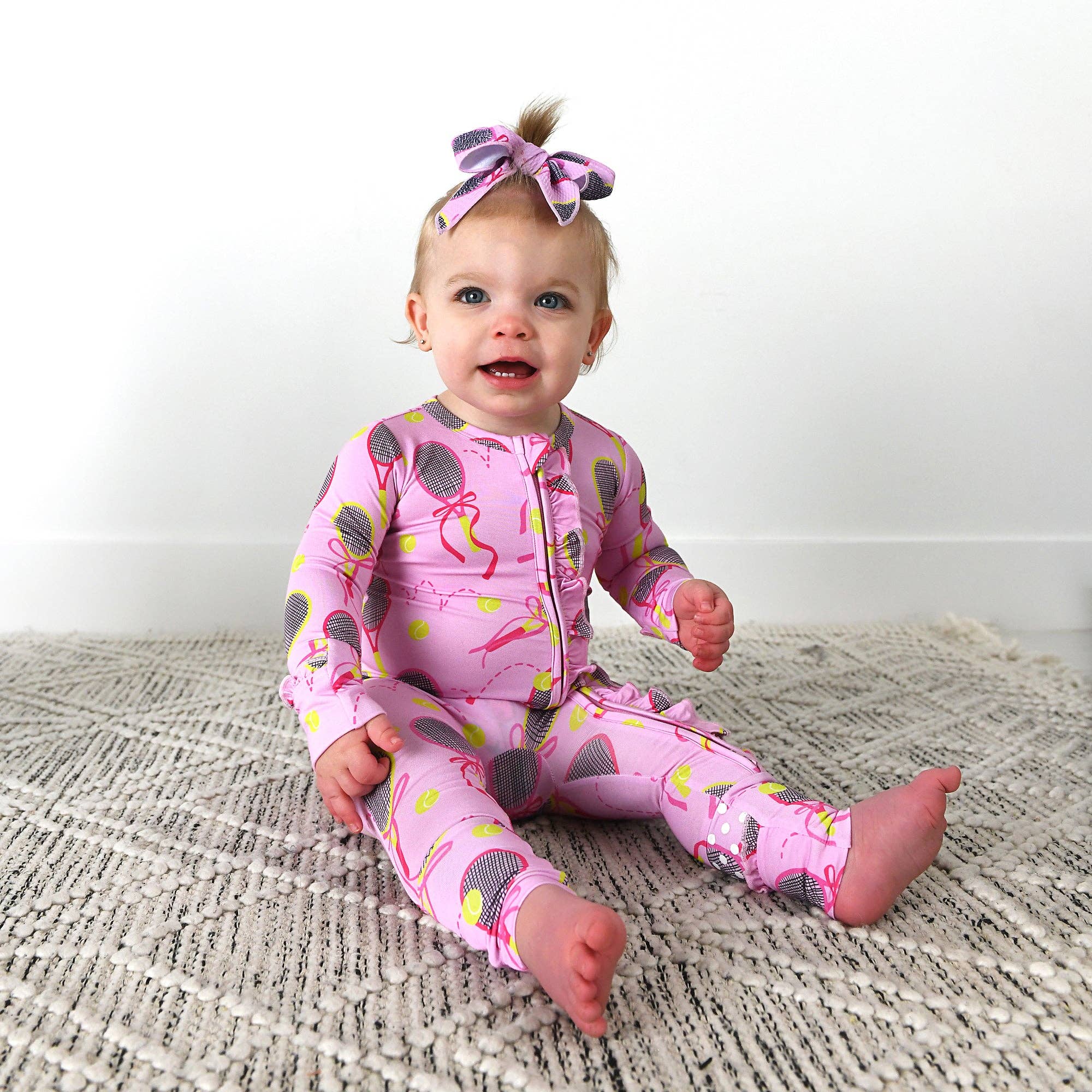 Gigi and Max - Wholesale Jumpsuit - Baby - Serena Pink Tennis Ruffle Zip Bamboo Baby Sleepies Kids 9