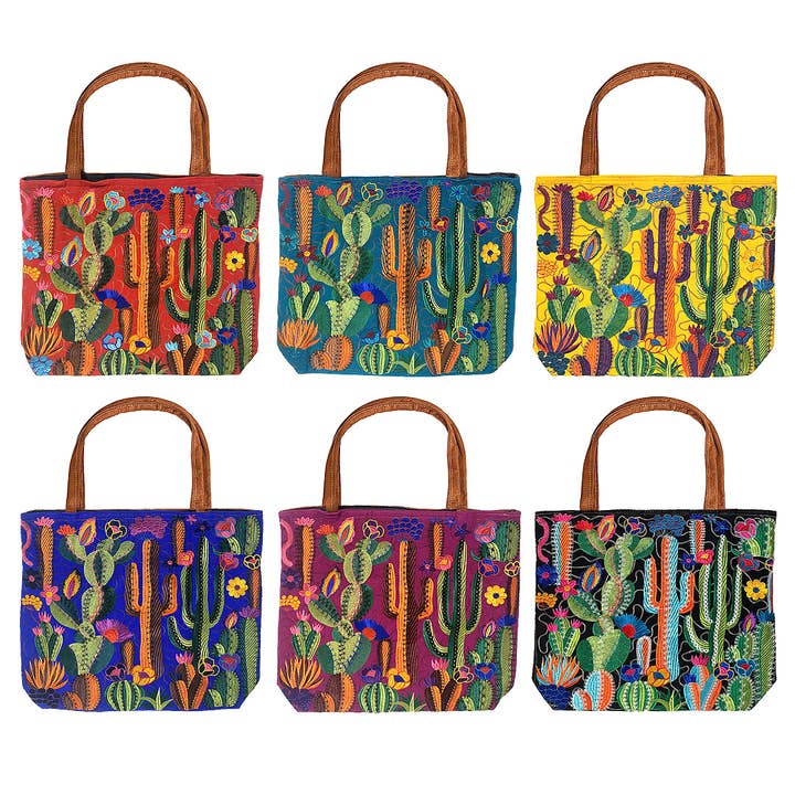 Pichincha - Wholesale Tote Bag - Women's - Embroidered Cactus Desert Large Suede Purse Tote Bag0