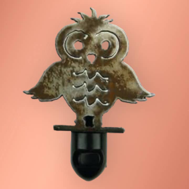 Nightlight rustic metal owl bird recycled eco friendly USA for wholesale by Whimsies