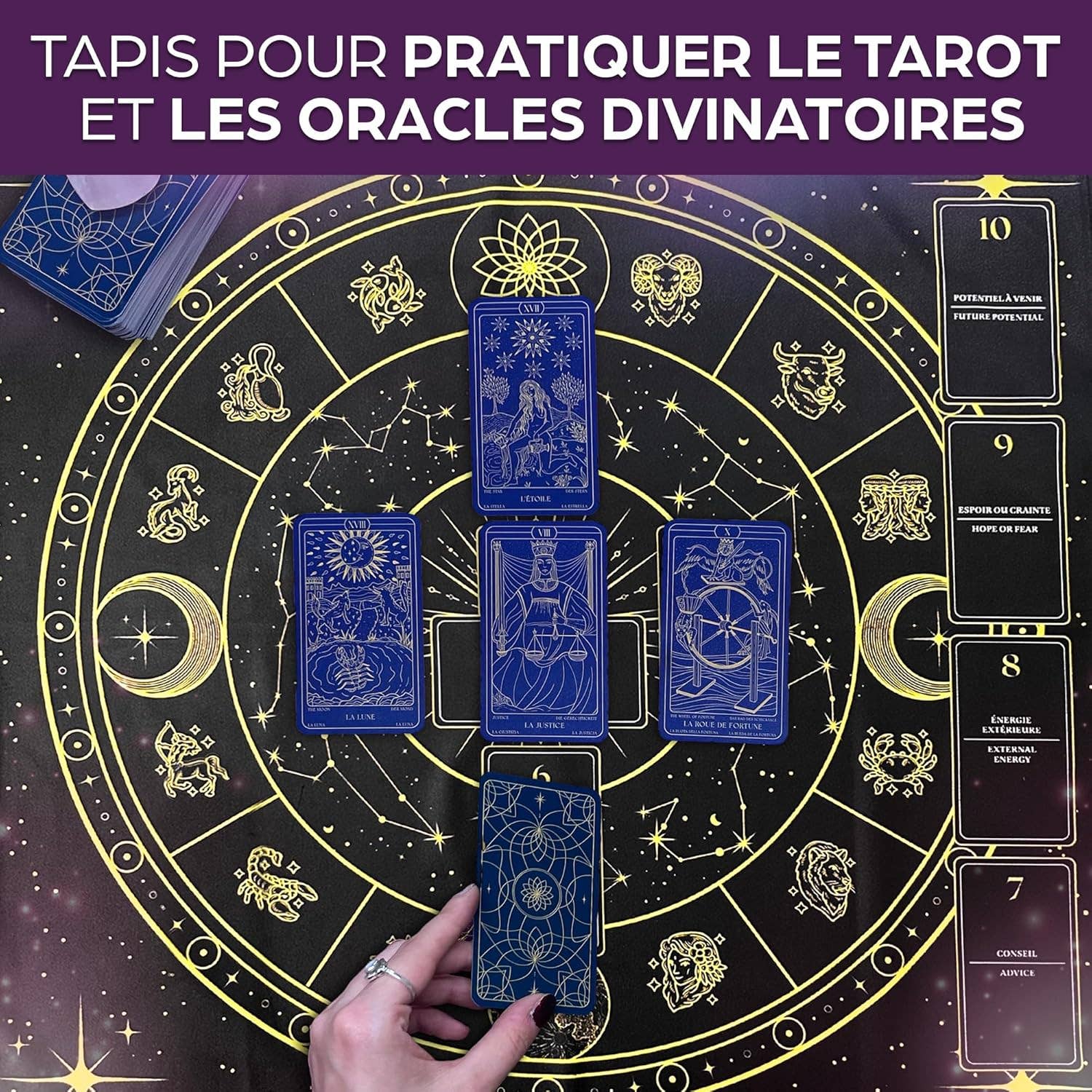 Vibratis - Venta al por mayor Cartas del tarot - Tapete Adivinación Tirada Celta & Bolsa - Tapete Oráculo Negro5