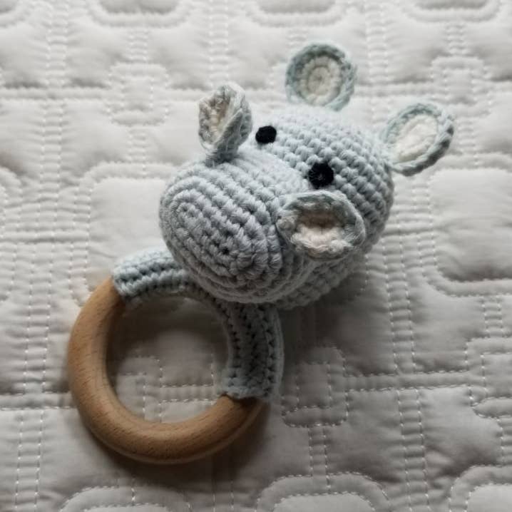 Hand Crochet Blue Hippo Rattle for wholesale by D & C TOYS