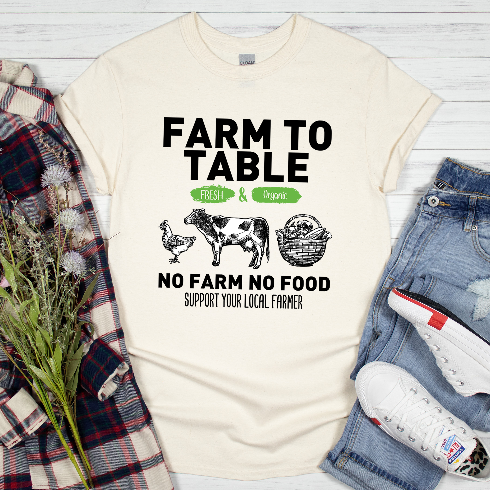 Daily Prints - Wholesale Screen Printed T-Shirt - Women's - Farm To Table No Farm No Food Shirt0