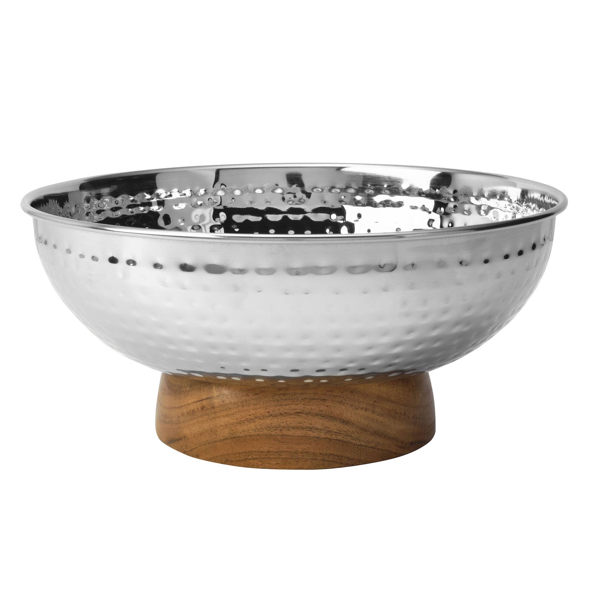 Lifetime Brands Silverwarehouse - Wholesale Serve Bowl - Mikasa Gourmet Basics Radiance Hammer Serv Bowl w/Wood Base0