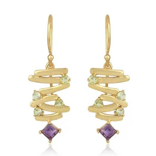 Boucles d'oreilles en argent sterling 925 serties d'améthyste et de péridot pour la vente par DIAJEWELS USA LLC