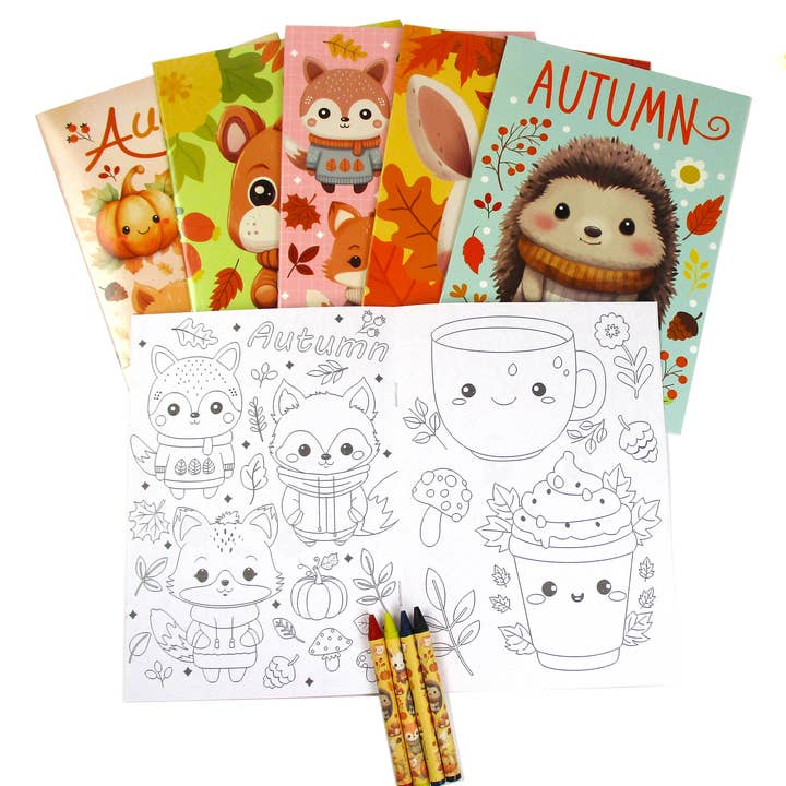 Cozy Autumn Animals Coloring Books with Crayons - 12 Pack for wholesale by Tiny Mills