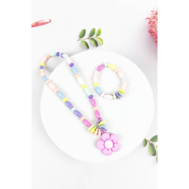 ASSORTED KIDS OBLONG BEADED NECKLACE WITH BRACELET SET for wholesale on Faire