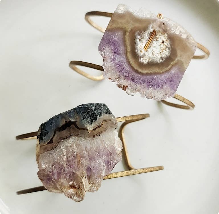 Sara Sela Jewelry - Wholesale Cuff Bracelet - Natural Amethyst Druzy and Brass Wire Wrapped Cuff Bracelet6