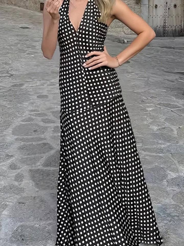 NOIR Robe décontractée à pois à col licou en vente sur Faire2