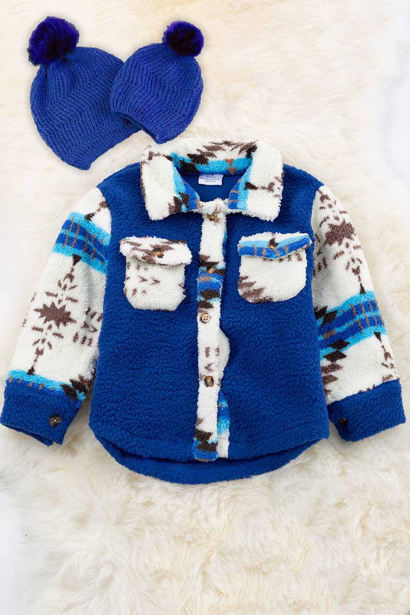 Kids Charm Online - Wholesale Shirt Jacket/Shacket - Kids - ROYAL BLUE BUTTON UP SHERPA SHACKET. TPG60153005SOL