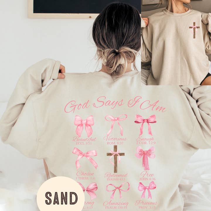 NVC Ecommerce LLC - Wholesale T-Shirt (Graphic) - Women's - Coquette Christian Bows Bible Verse Sweatshirt & Shirt1