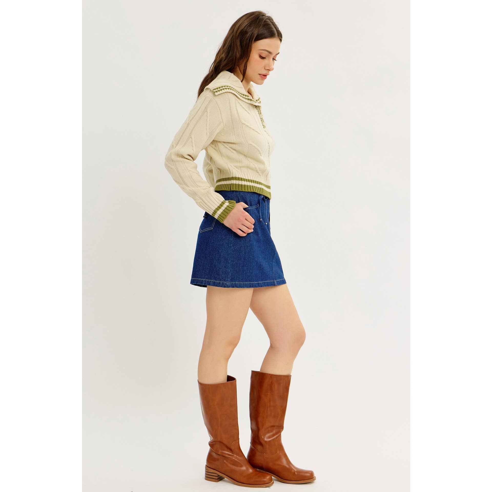 idem ditto - Wholesale Knit Sweater - Women's - PREPPY NOSTALGIA STRIPED COLLAR CABLE KNIT SWEATER24