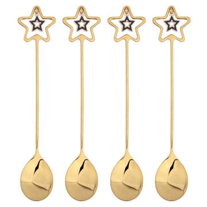 Glim Glam Tea Spoons Set Stainless Steel Gold Star Christmas for wholesale by ELEGANT PRODUCTS UK LTD