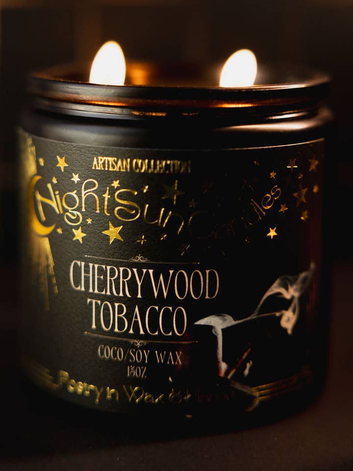Cherrywood Tobacco håndlavede ikke-giftige stearinlys for engroshandel hos Night Sun Candles