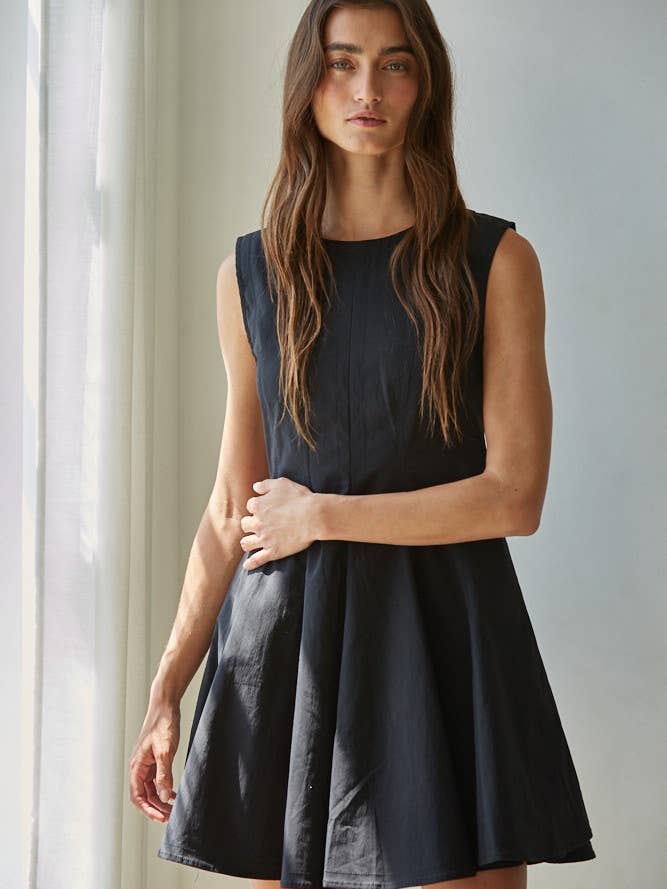 L8589 | Robe évasée mini en coton nylon spandex tissé pour la vente par By Together