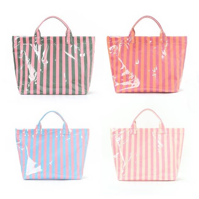 JOSSLYN by wall to wall - Wholesale Tote Bag - Women's - Large Striped Vinyl Tote Bags | 40P5951