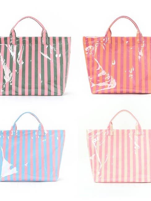 Large Striped Vinyl Tote Bags | 40P595 for wholesale by JOSSLYN by wall to wall