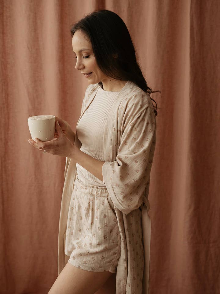 Muslin robe / vintage melange floral for wholesale by Evelina Apparel