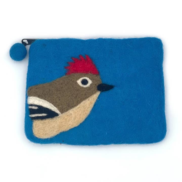 Ruby-crowned Kinglet Felt Coin Purse for wholesale by Women of the Cloud Forest