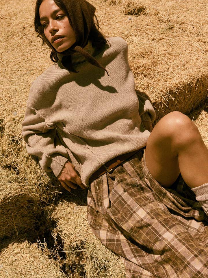 Solid Knit Exposed-Seam Funnel-Neck Sweater for wholesale by Promesa USA