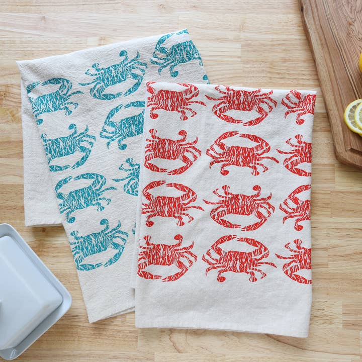 The High Fiber - Wholesale Tea Towel - Crab Handprinted Kitchen Towel, Coastal Tea Towel, Blue Crab8