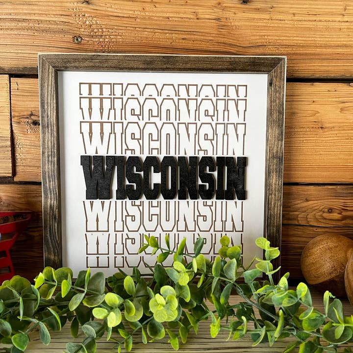 Wisconsin Word Shadow | Wisconsin Art | Wisconsin Home Sign for wholesale by The Farmer's Wife