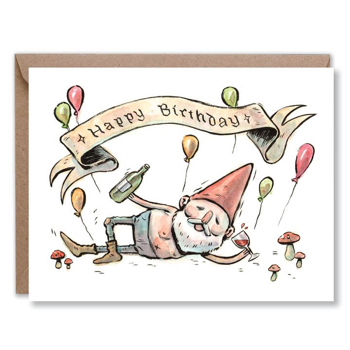 Carte d'anniversaire Birthday Gnome A2 pour la vente par Love Elsy