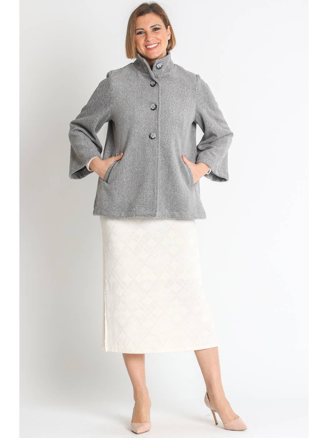 LOURDES CASTILLO - Wholesale Jacket - Women's - 372422L  WOOLLY HERRINGBONE COAT4