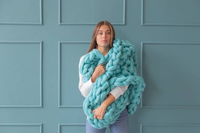 woolexperts – wholesale Throw blanket – Chunky knit blanket 100% merino wool arm knit30x50"-80x130cm1