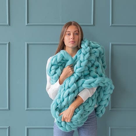 woolexperts – wholesale Throw blanket – Chunky knit blanket 100% merino wool arm knit30x50"-80x130cm1